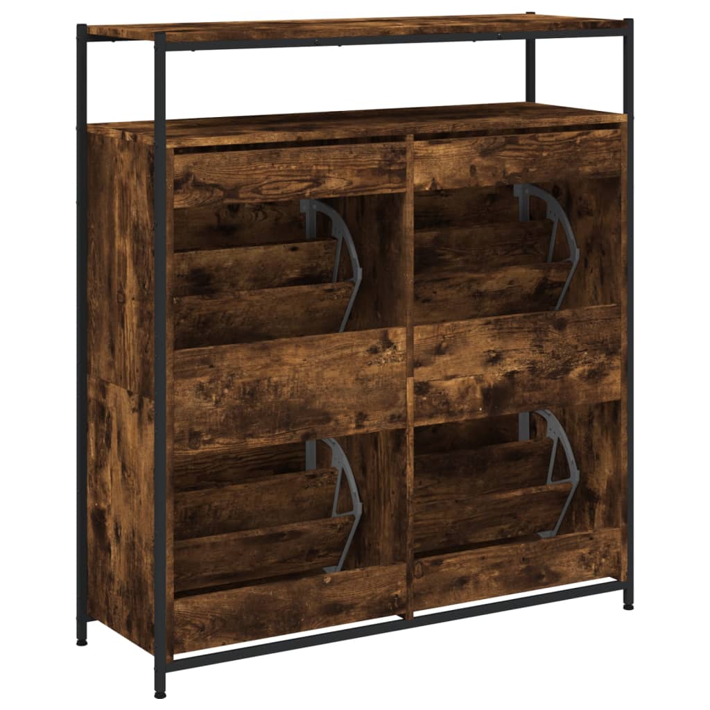 skoskab med 4 vippeskuffer 100x34x112 cm røget egetræsfarve