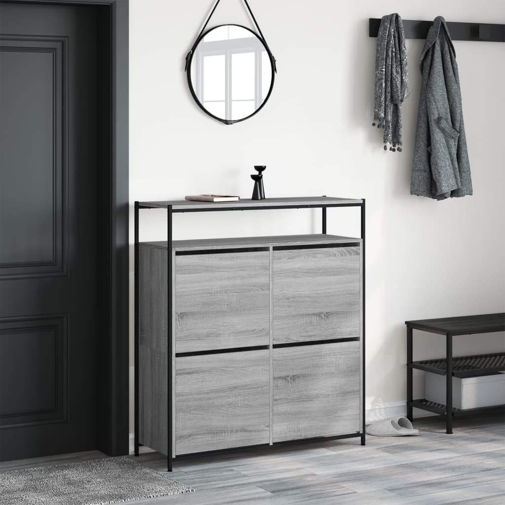skoskab med 4 vippeskuffer 100x34x112 cm grå sonoma-eg