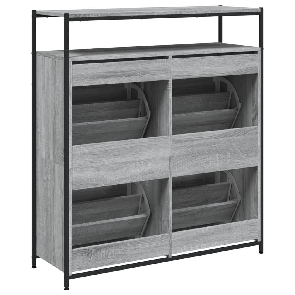 skoskab med 4 vippeskuffer 100x34x112 cm grå sonoma-eg