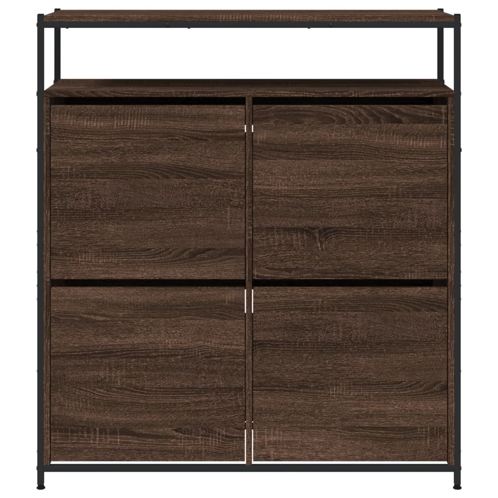 skoskab med 4 vippeskuffer 100x34x112 cm brun egetræsfarve