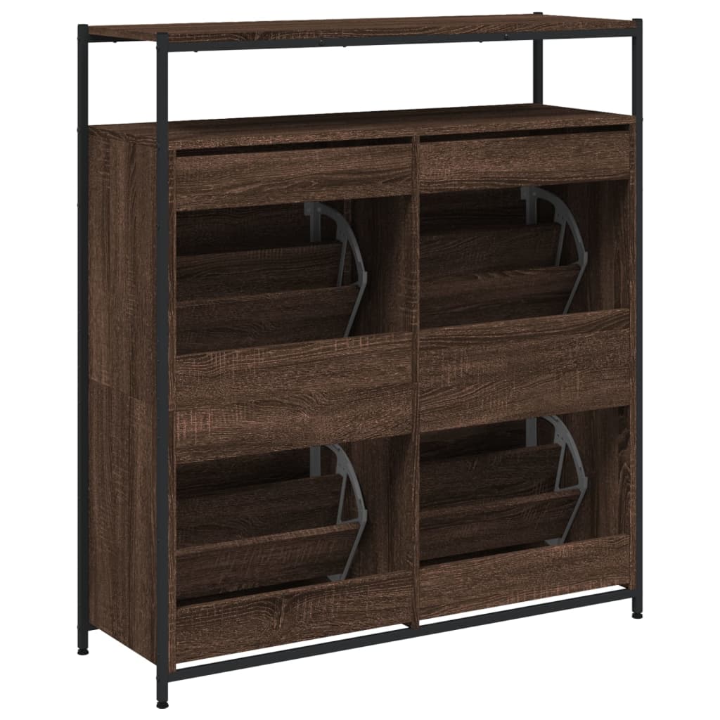 skoskab med 4 vippeskuffer 100x34x112 cm brun egetræsfarve