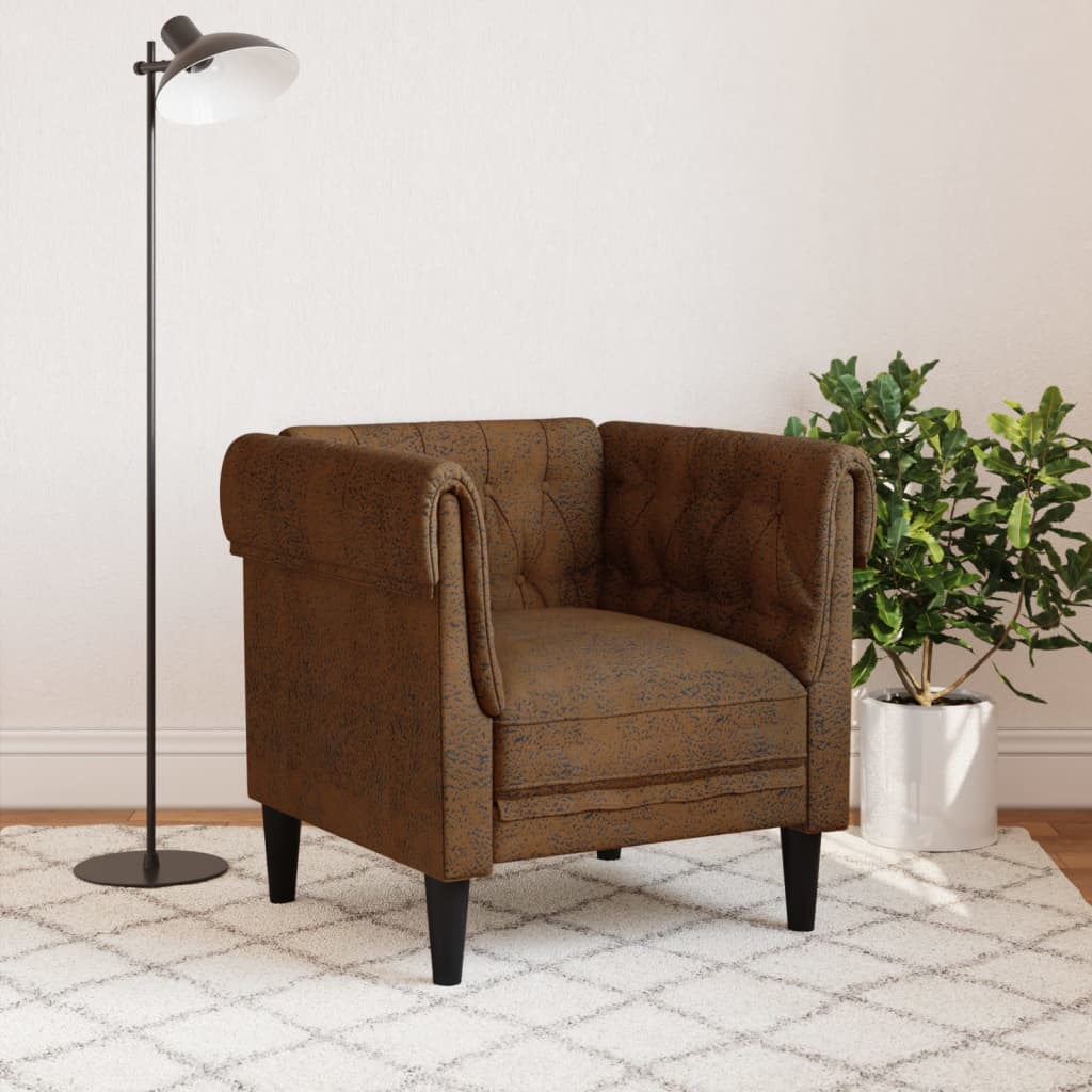 Chesterfield-sofastol stof brun
