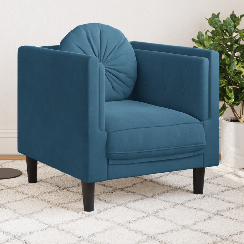 sofastol med hynde velour blå