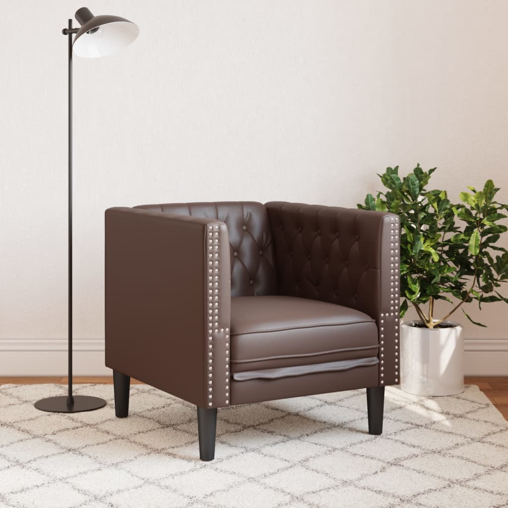 Chesterfield-sofastol kunstlæder brun