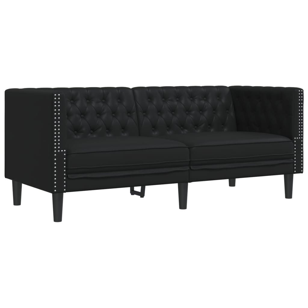 2-personers Chesterfield-sofa kunstlæder sort