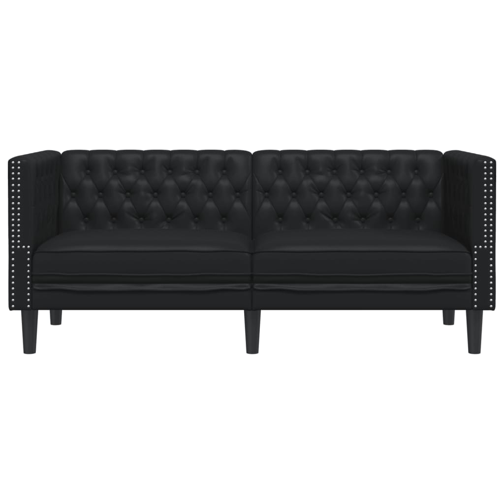 2-personers Chesterfield-sofa kunstlæder sort