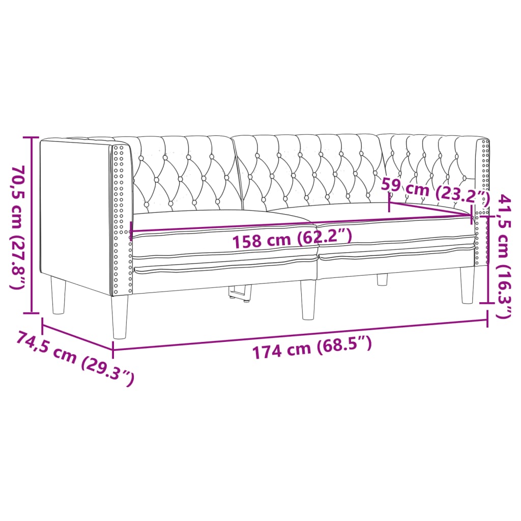 2-personers Chesterfield-sofa kunstlæder sort