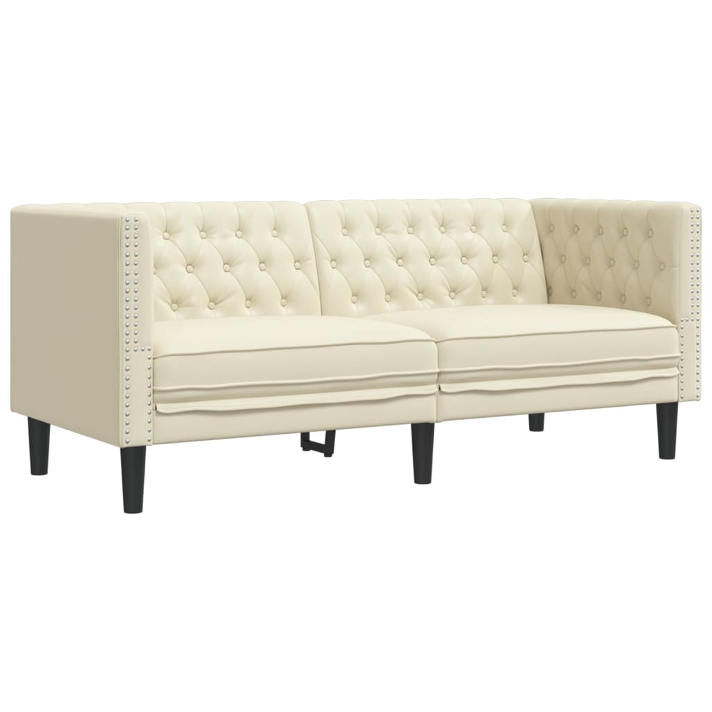 2-personers Chesterfield-sofa kunstlæder cremefarvet