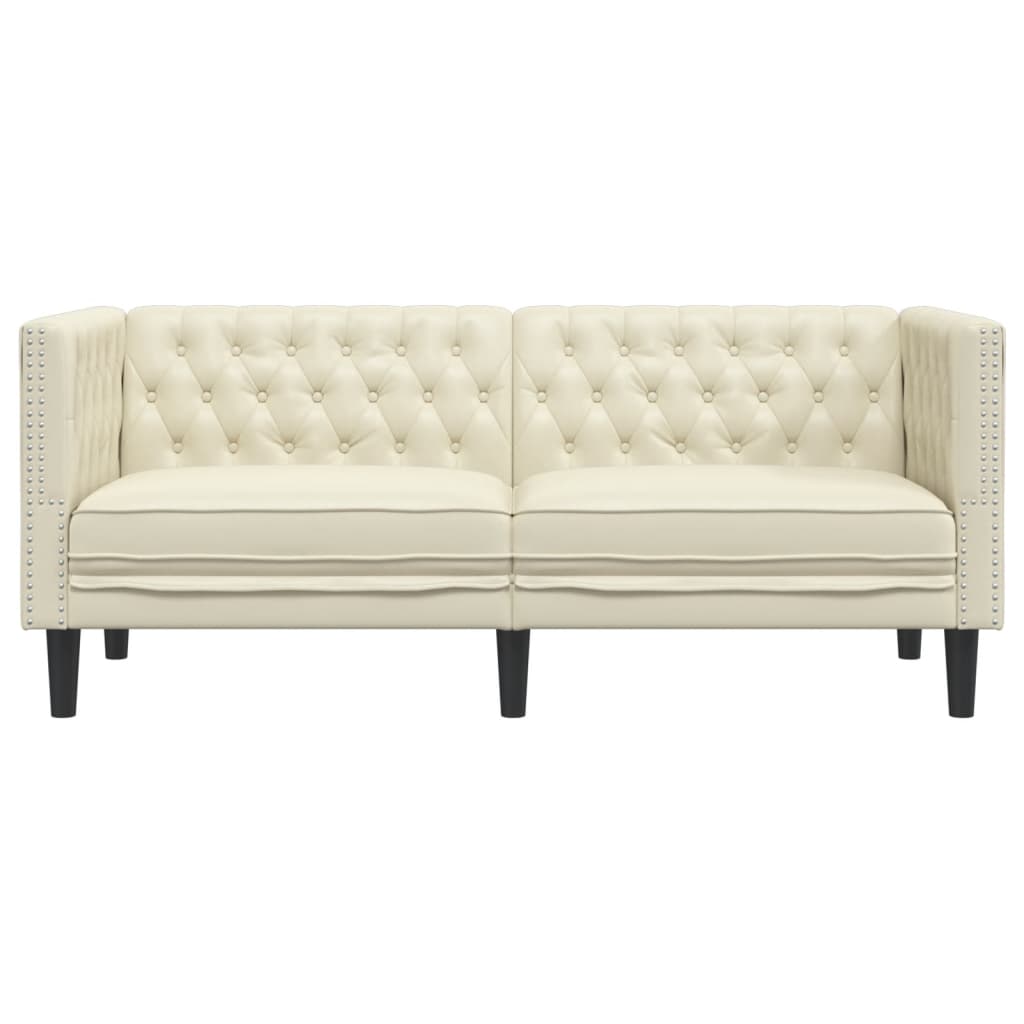 2-personers Chesterfield-sofa kunstlæder cremefarvet