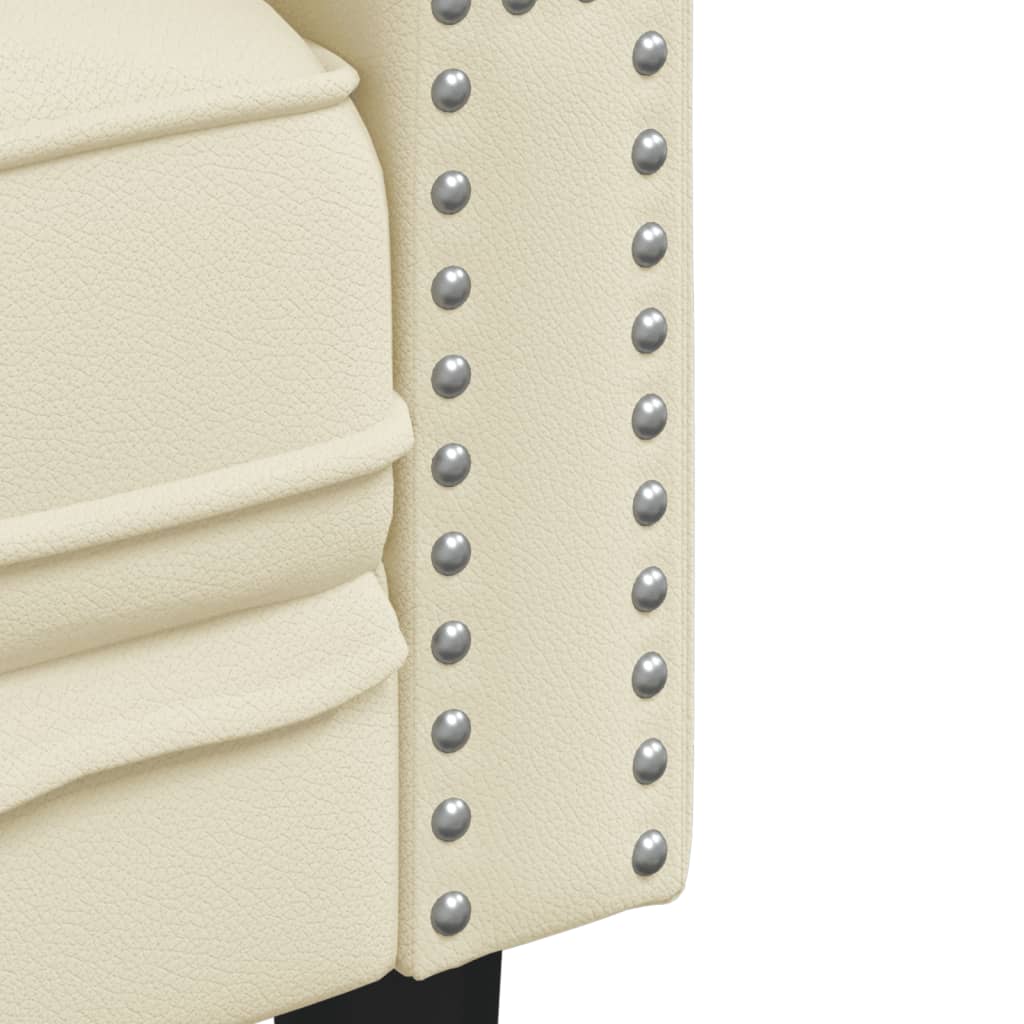 2-personers Chesterfield-sofa kunstlæder cremefarvet