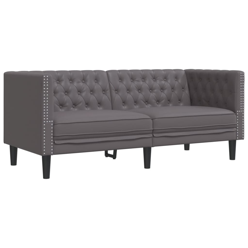 2-personers Chesterfield-sofa kunstlæder grå