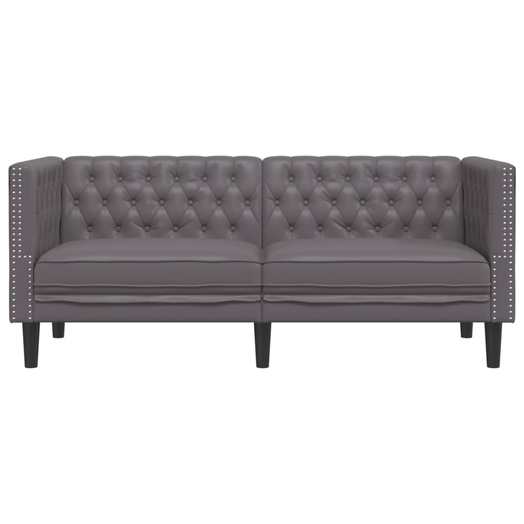 2-personers Chesterfield-sofa kunstlæder grå
