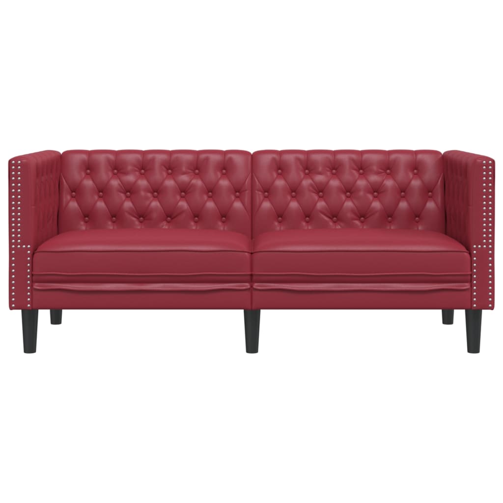2-personers Chesterfield-sofa kunstlæder vinrød