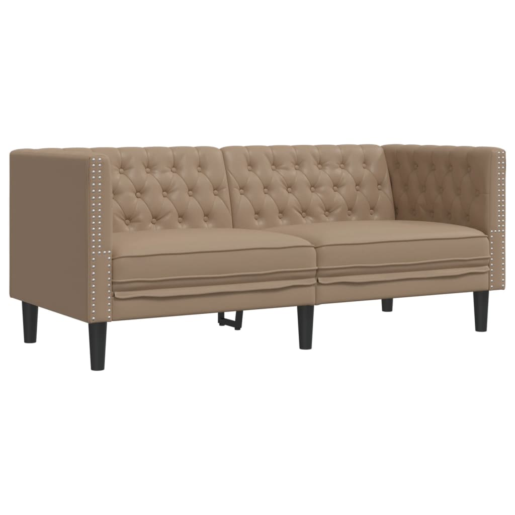 2-personers Chesterfield-sofa kunstlæder cappuccinofarvet