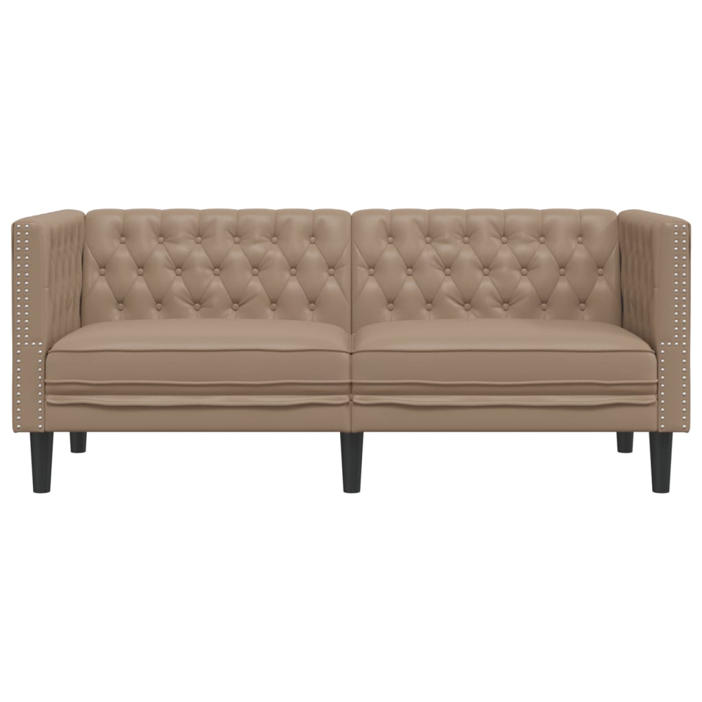 2-personers Chesterfield-sofa kunstlæder cappuccinofarvet