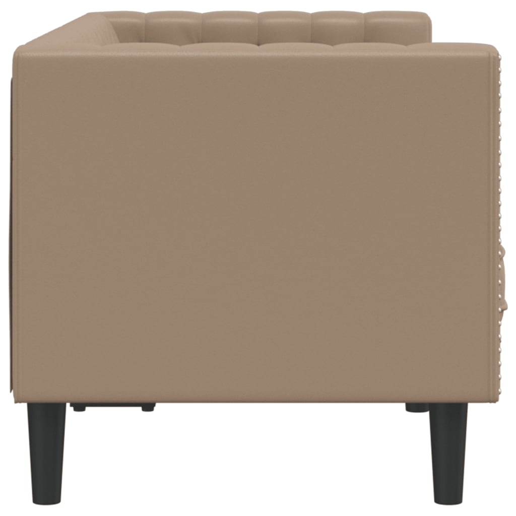 2-personers Chesterfield-sofa kunstlæder cappuccinofarvet