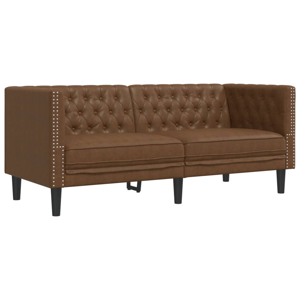 2-personers Chesterfield-sofa imiteret ruskind brun