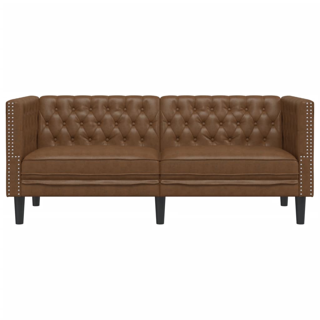 2-personers Chesterfield-sofa imiteret ruskind brun
