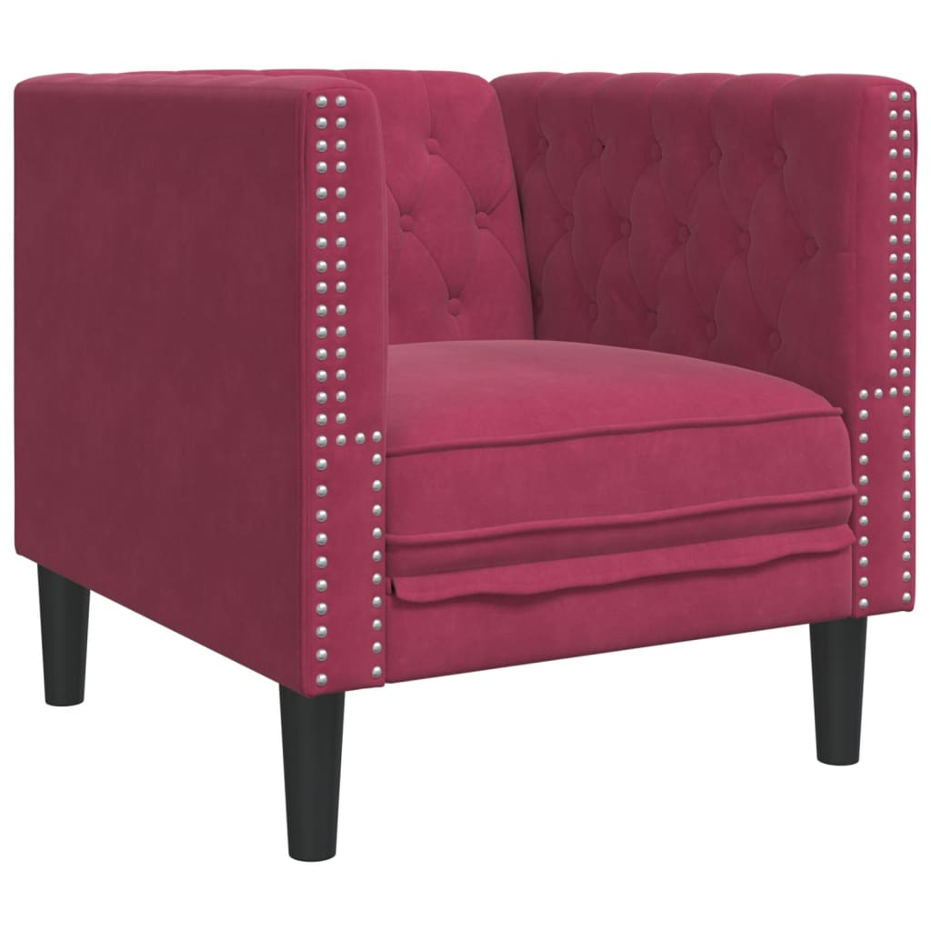 Chesterfield-sofastol fløjl vinrød