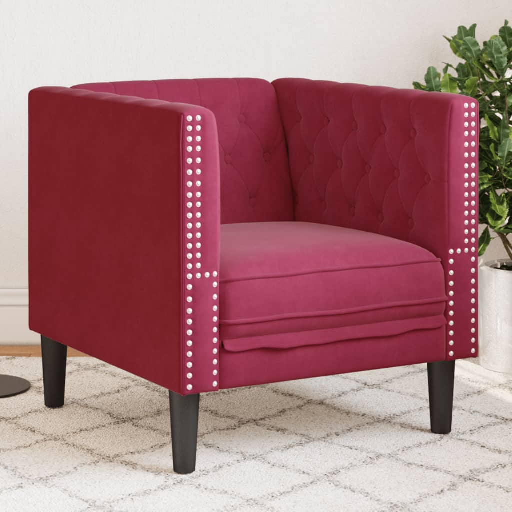 Chesterfield-sofastol fløjl vinrød