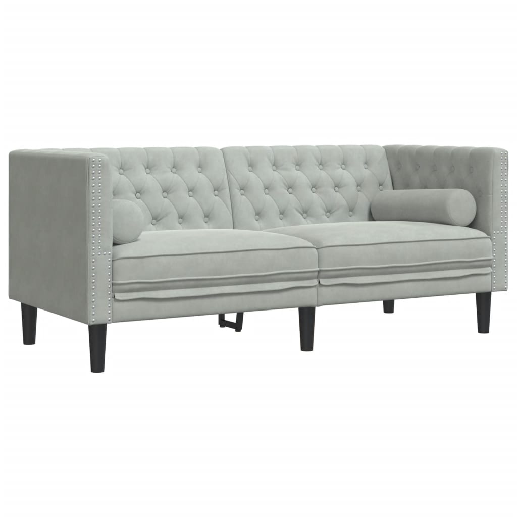 2-personers Chesterfield-sofa med bolsterpuder fløjl lysegrå