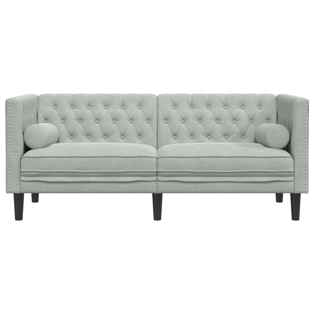 2-personers Chesterfield-sofa med bolsterpuder fløjl lysegrå