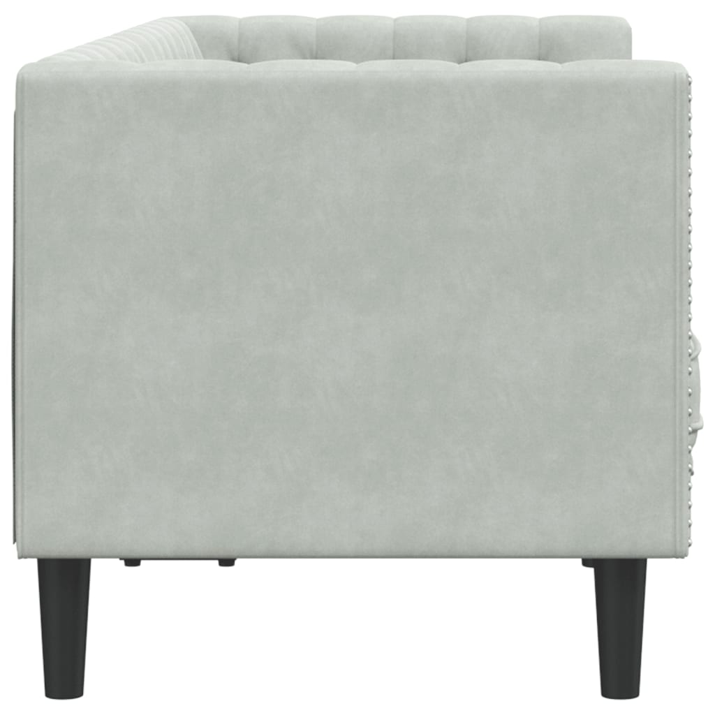 2-personers Chesterfield-sofa med bolsterpuder fløjl lysegrå