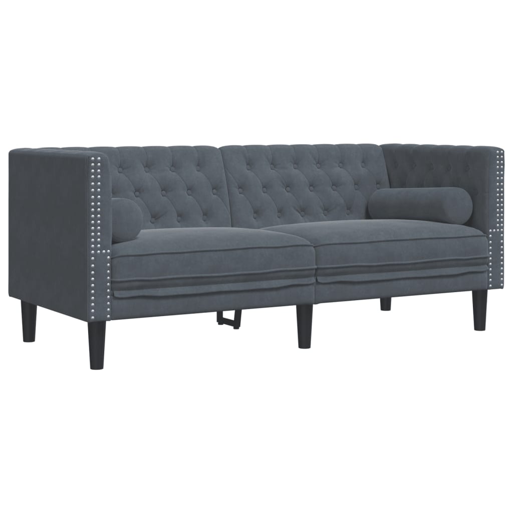 2-personers Chesterfield-sofa med bolsterpuder fløjl mørkegrå