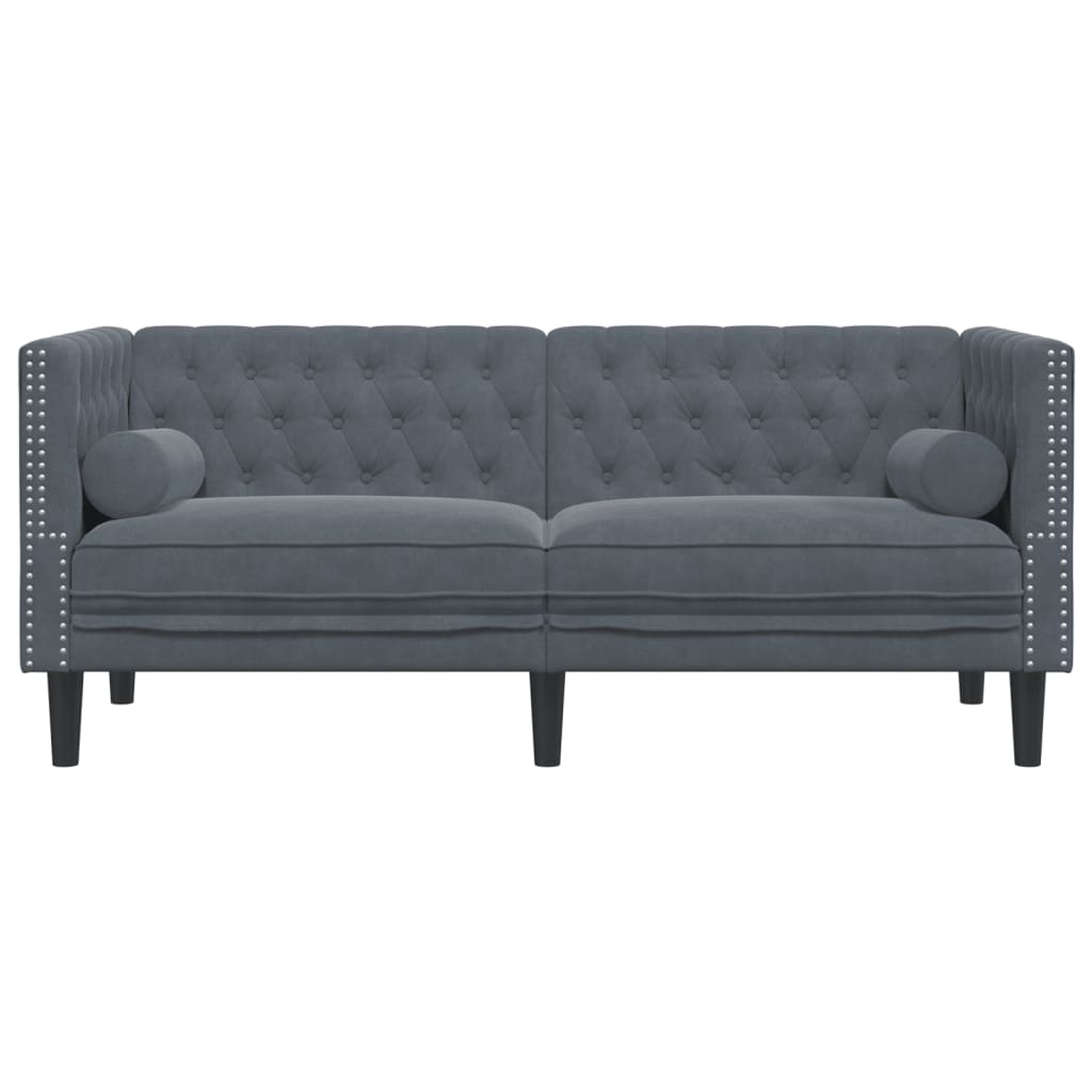 2-personers Chesterfield-sofa med bolsterpuder fløjl mørkegrå