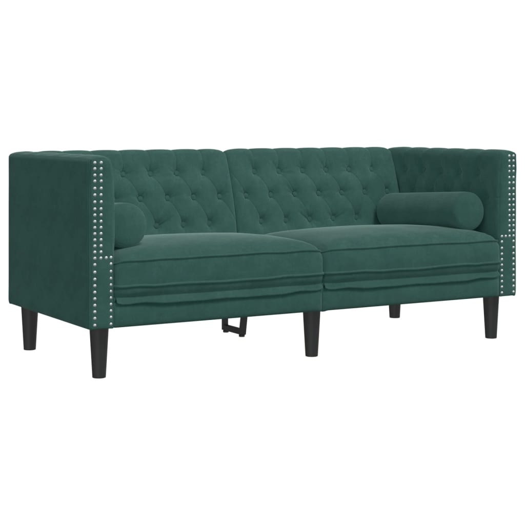 2-personers Chesterfield-sofa med bolsterpuder fløjl mørkegrøn