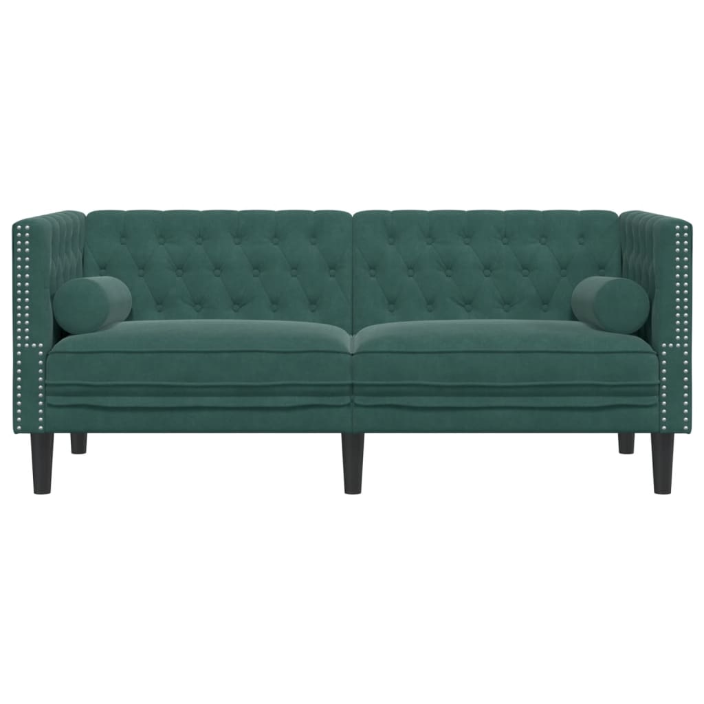 2-personers Chesterfield-sofa med bolsterpuder fløjl mørkegrøn