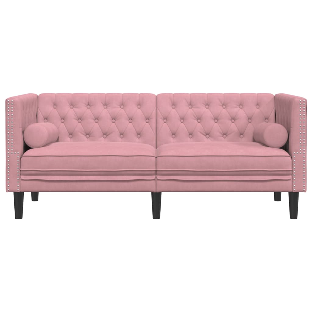 2-personers Chesterfield-sofa med bolsterpuder fløjl pink