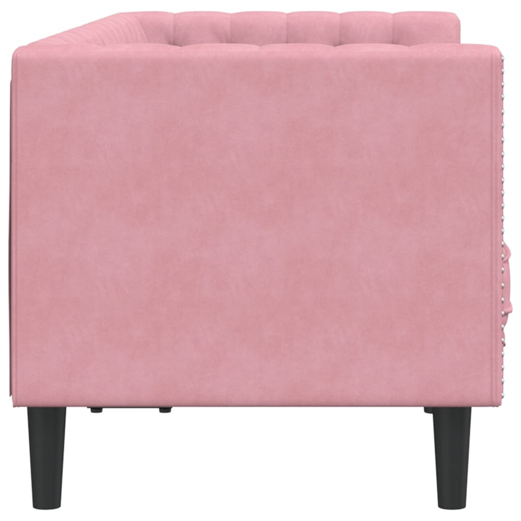 2-personers Chesterfield-sofa med bolsterpuder fløjl pink
