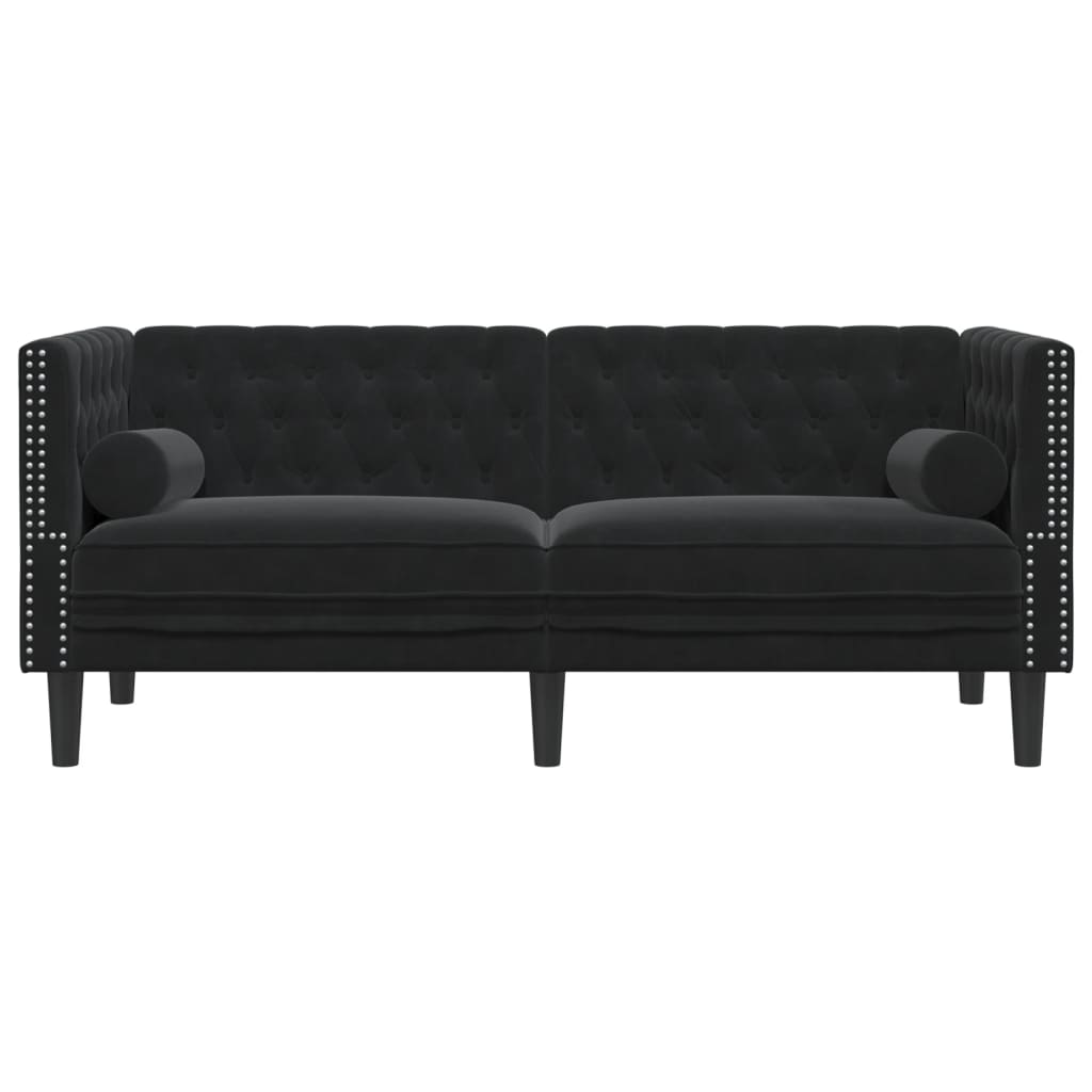2-personers Chesterfield-sofa med bolsterpuder fløjl sort