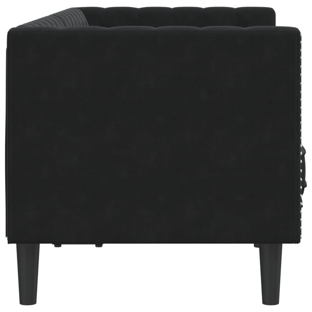 2-personers Chesterfield-sofa med bolsterpuder fløjl sort
