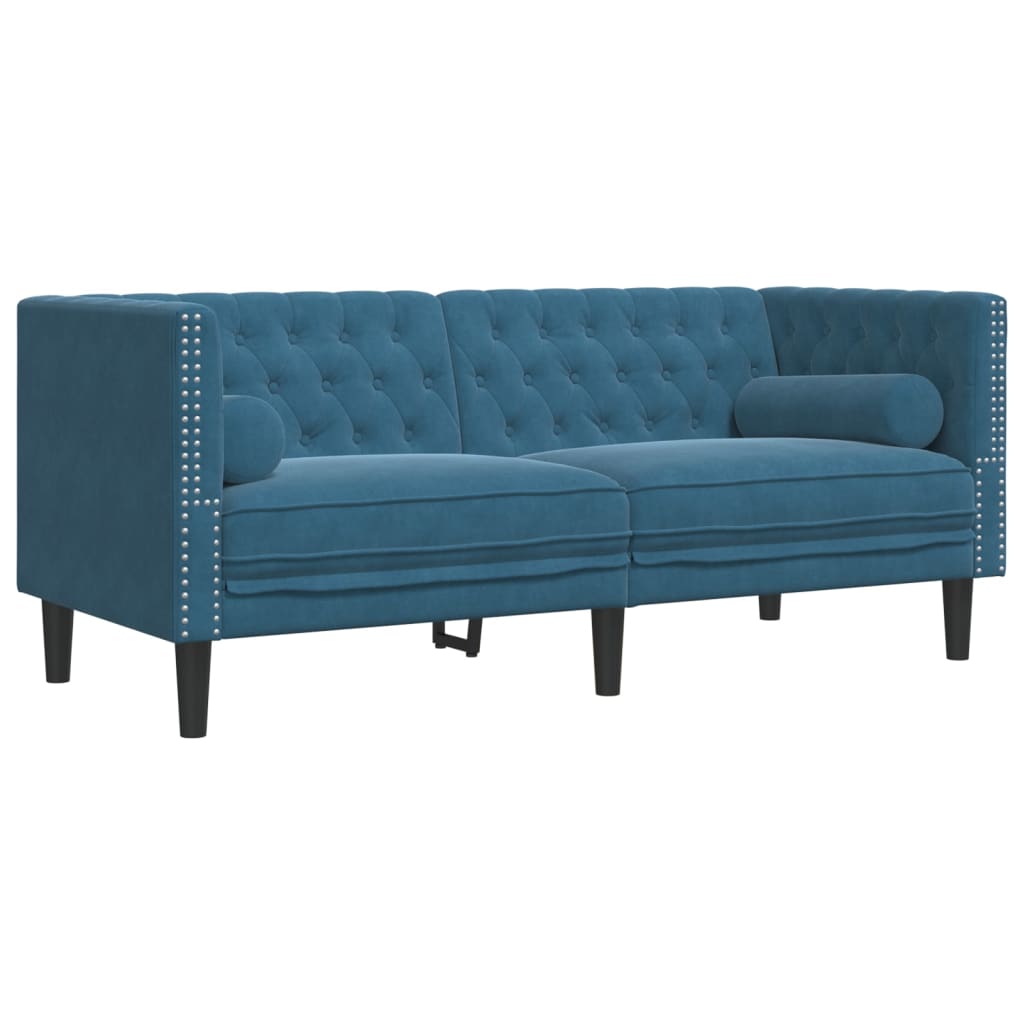 2-personers Chesterfield-sofa med bolsterpuder fløjl blå