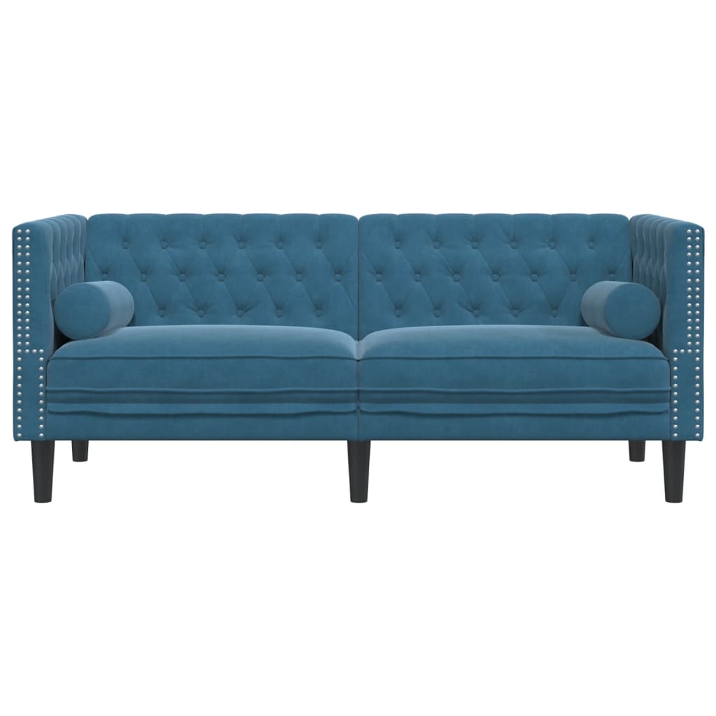 2-personers Chesterfield-sofa med bolsterpuder fløjl blå