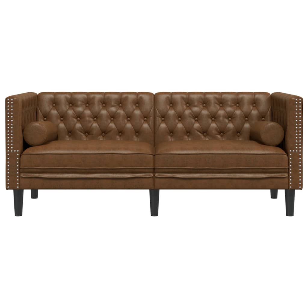 2-personers Chesterfield-sofa m. puder imiteret ruskind brun