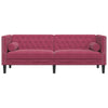 3-personers Chesterfield-sofa med bolsterpuder fløjl vinrød