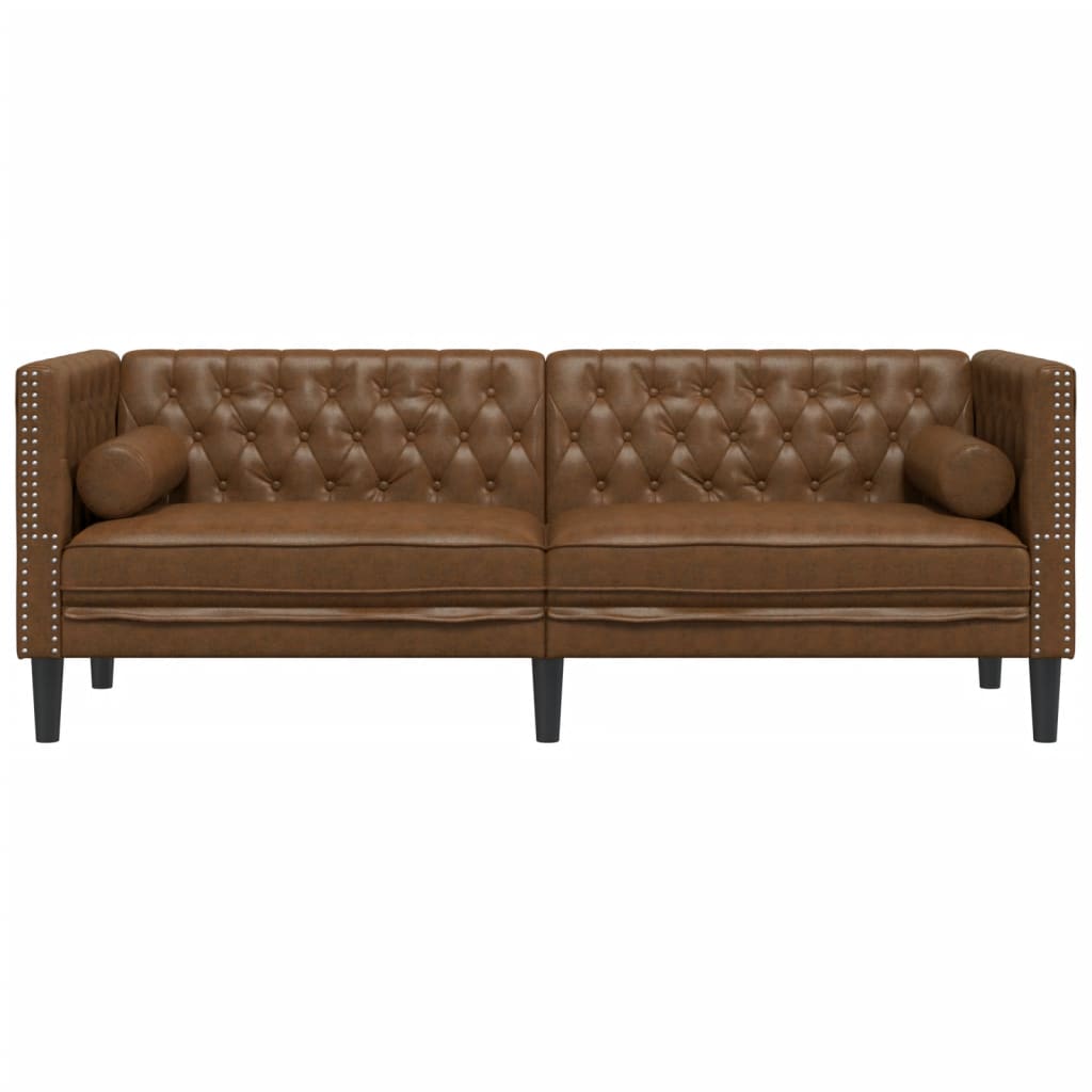 3-personers Chesterfield-sofa med puder imiteret ruskind brun