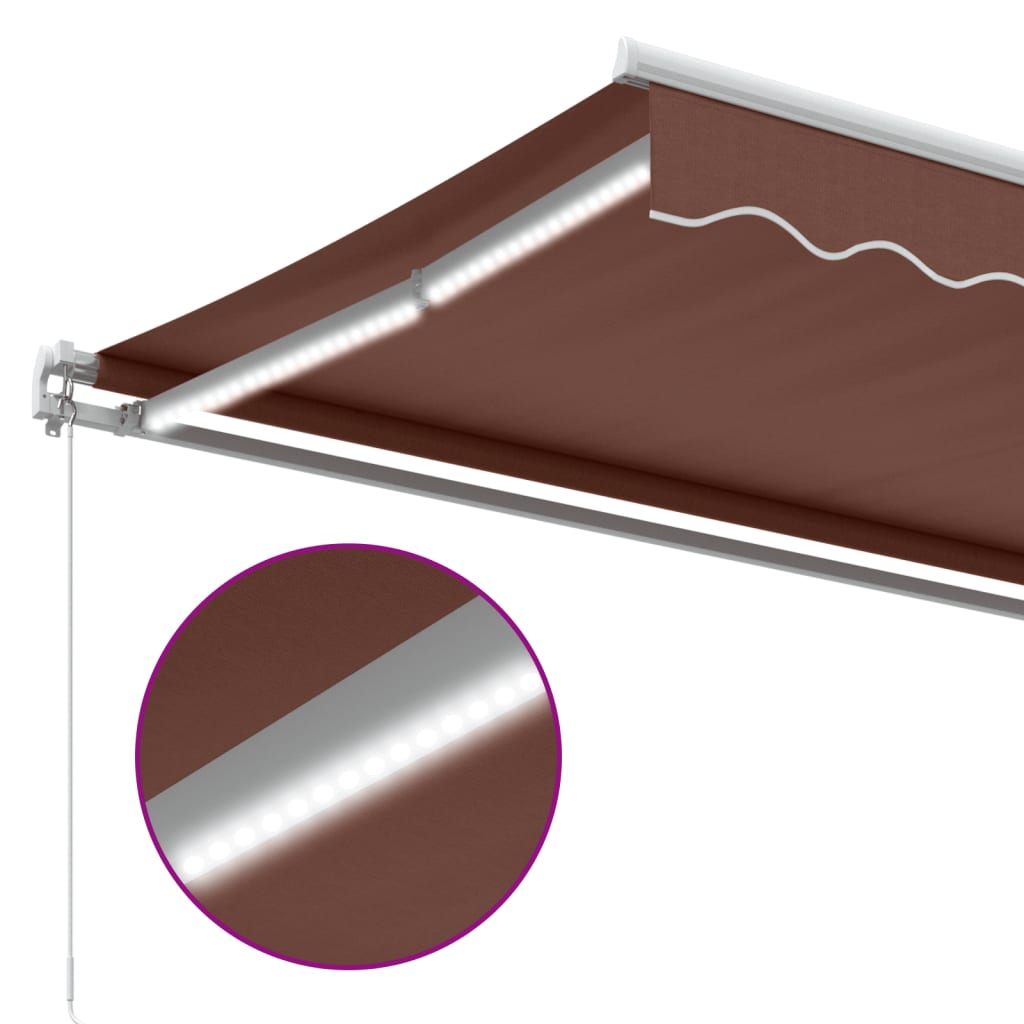 markise med LED-lys 600x350 cm manuel betjening brun