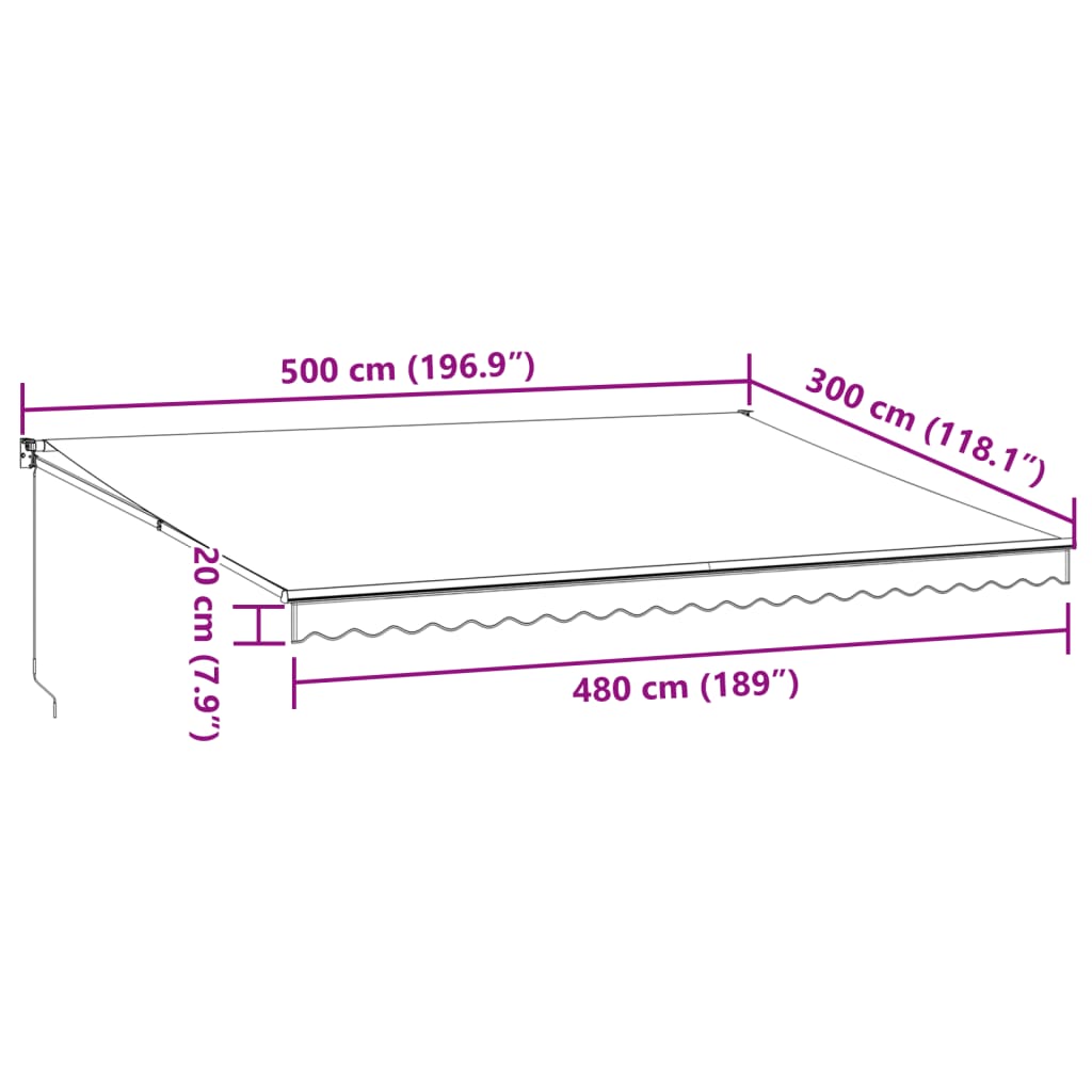 foldemarkise 5x3 m stof og aluminium antracitgrå og hvid