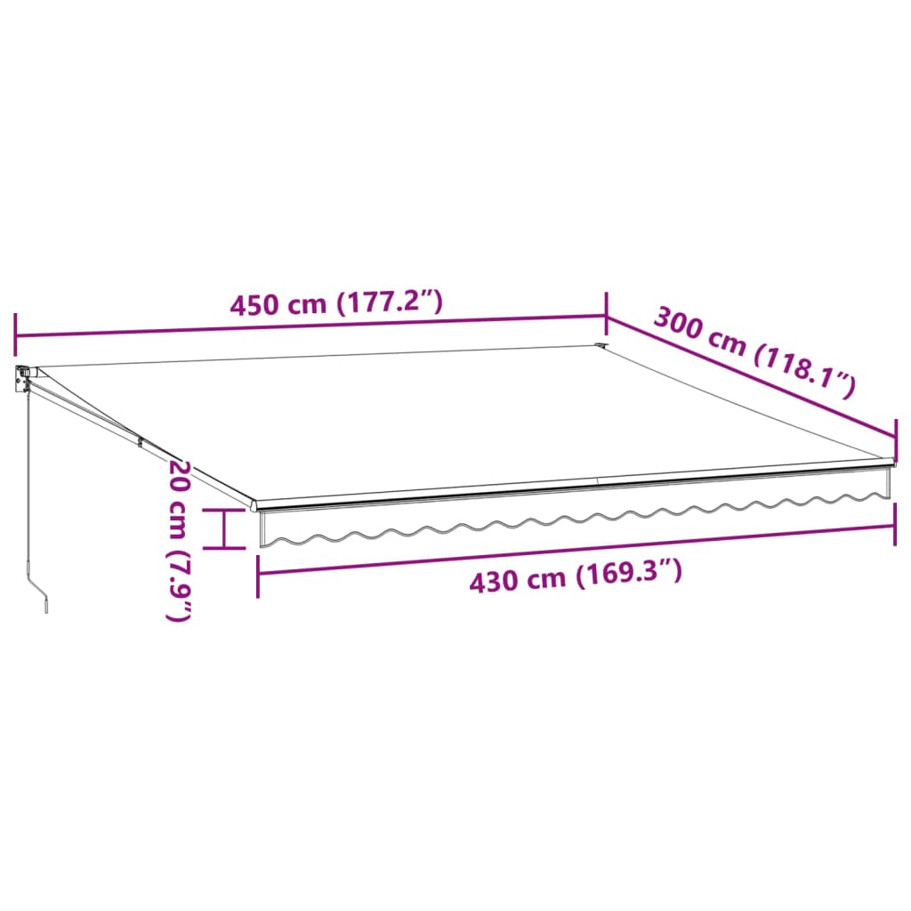 foldemarkise 4,5x3 m stof og aluminium antracitgrå og hvid