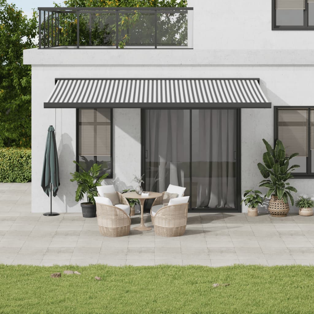 foldemarkise 5x3 m stof og aluminium antracitgrå og hvid