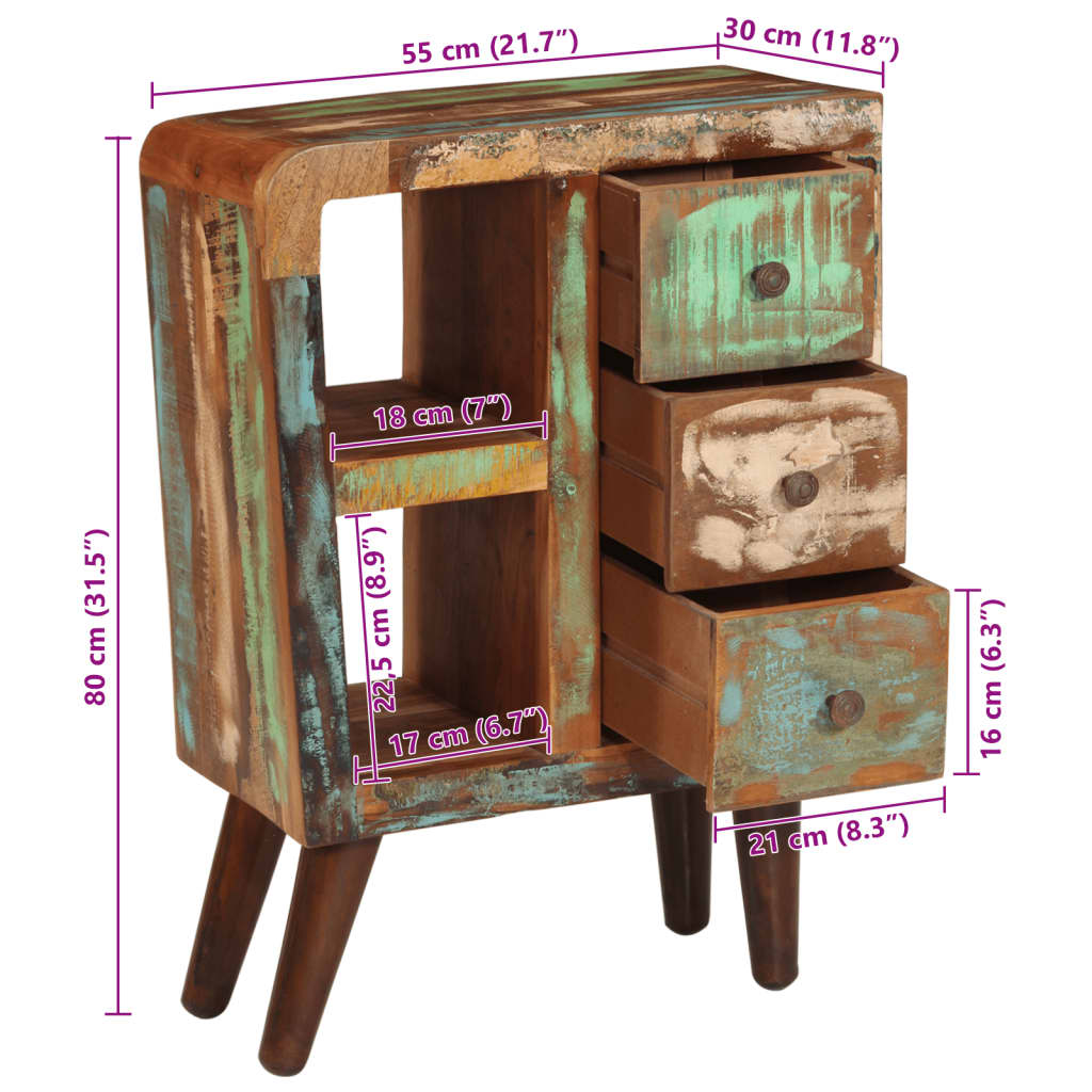 skænk 55x30x80 cm massivt genbrugstræ