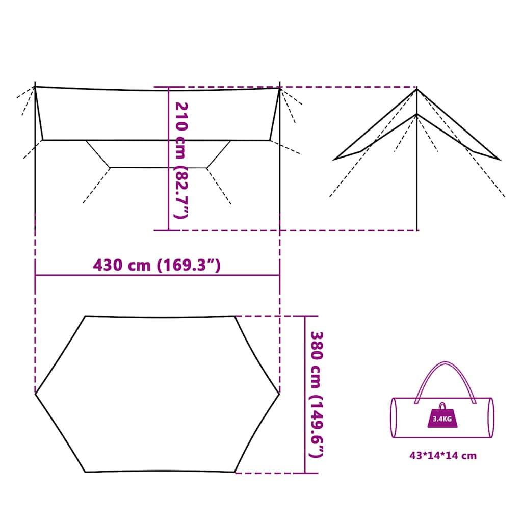 tarp 430x380x210 cm vandtæt grøn