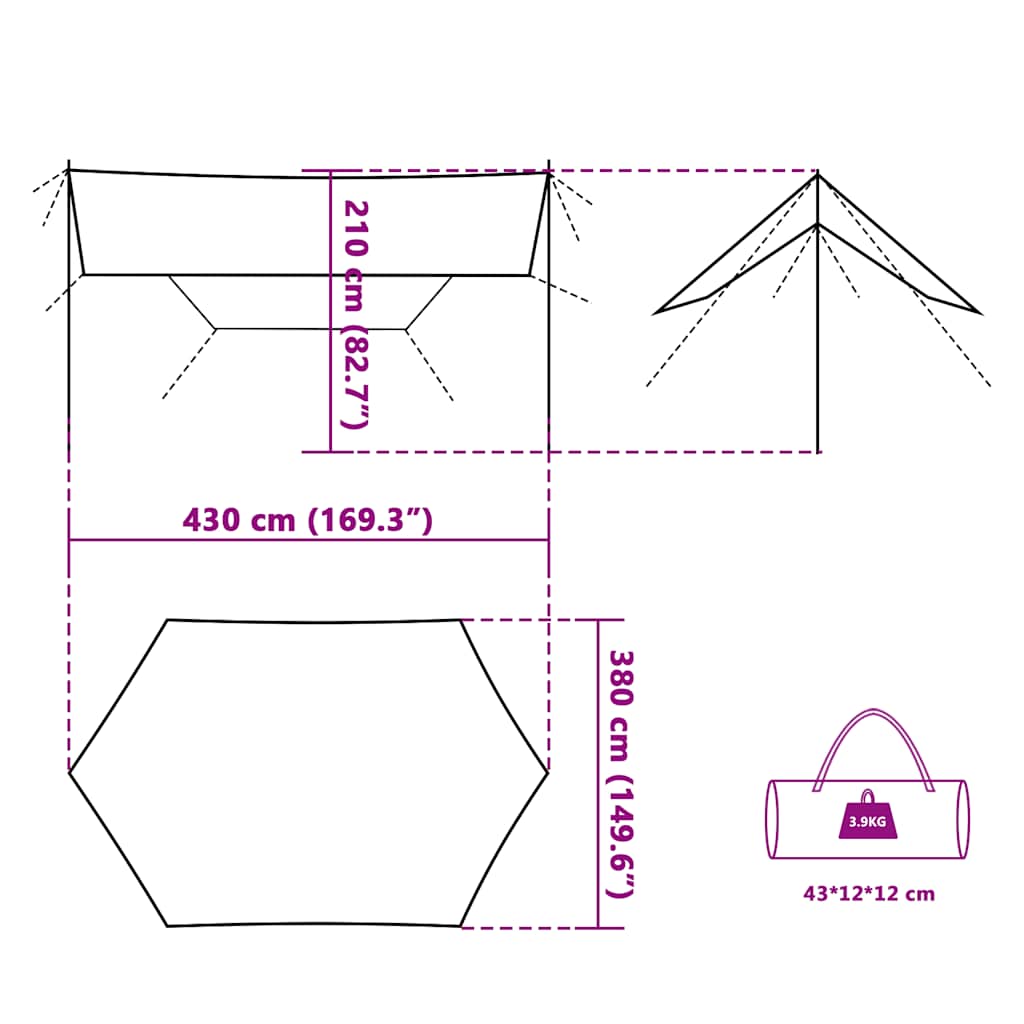 tarp 430x380x210 cm vandtæt grøn