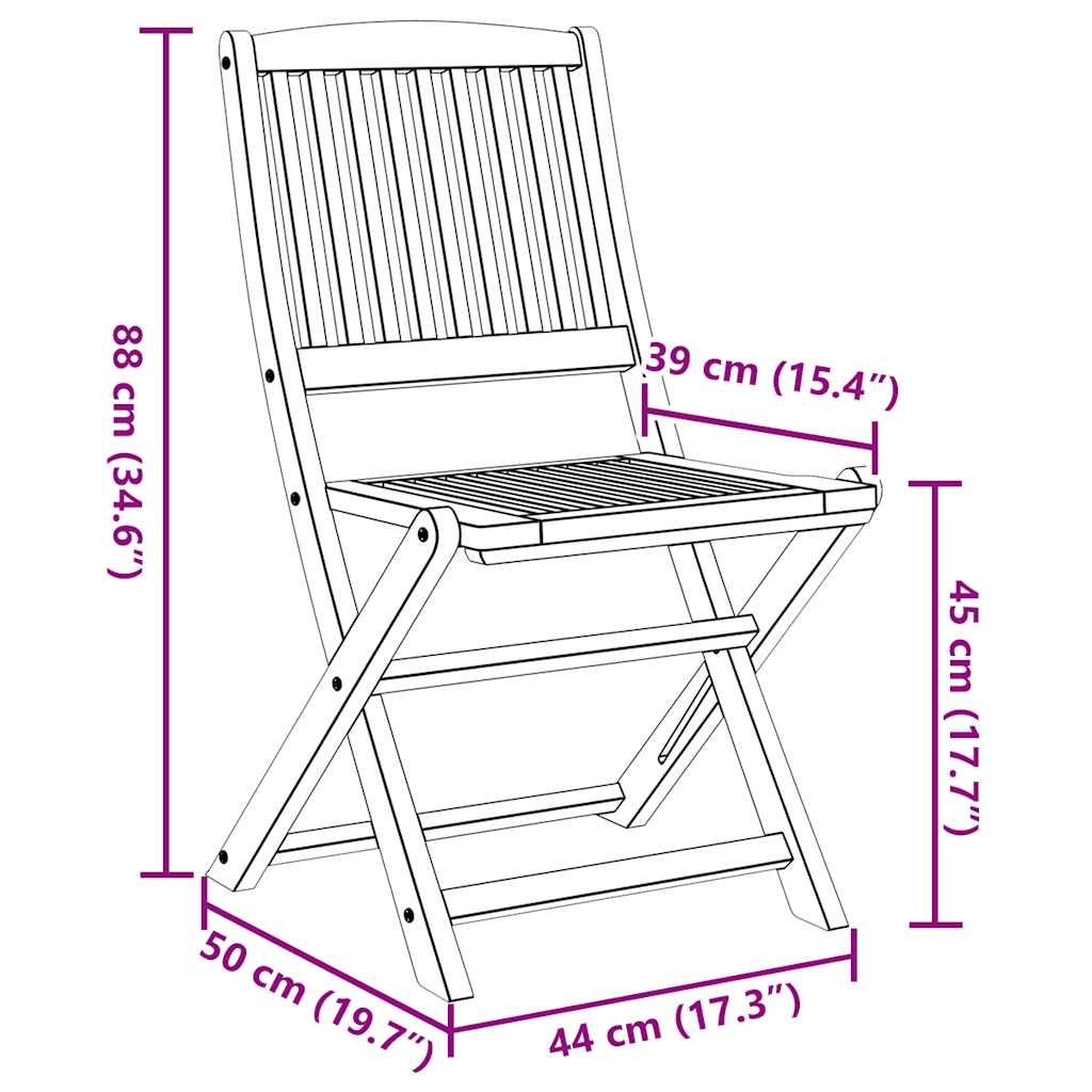 foldbare havestole 2 stk. 57x48,5x90 cm massivt akacietræ