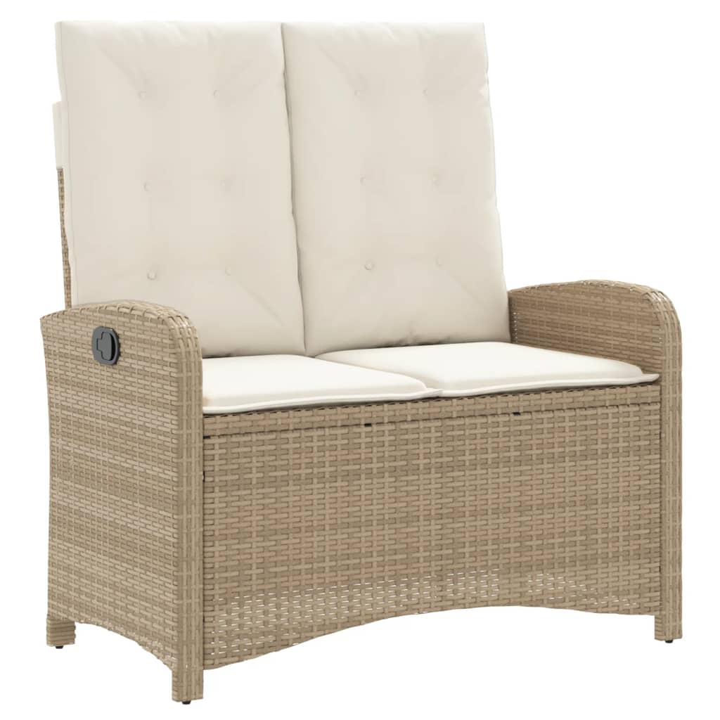 havebænk med hynder og lænefunktion polyrattan beige