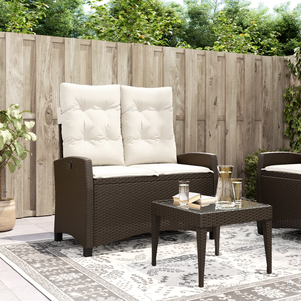 havebænk med hynder og lænefunktion polyrattan brun
